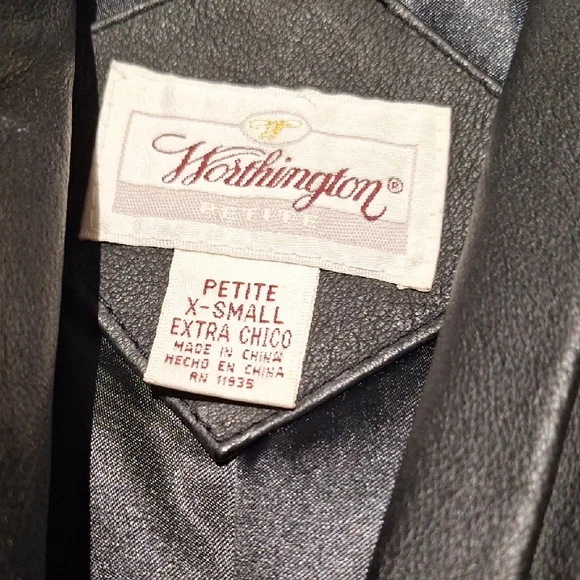 Vintage Black Leather Coat, Long Double Breasted, Worthington, Sz 4 NWOT - Picture 2 of 12